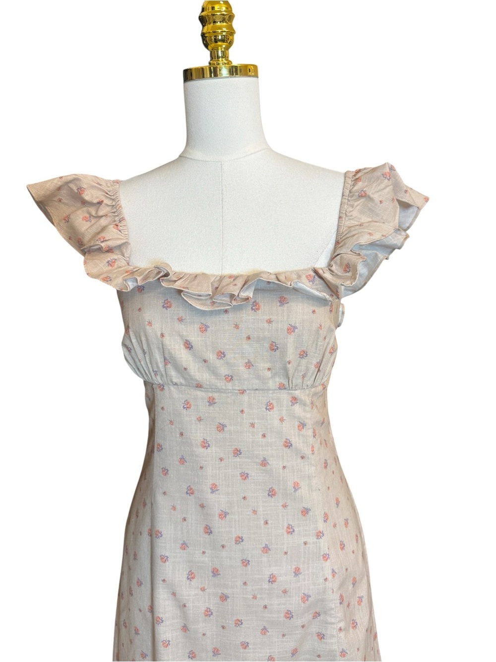 Backyard Roses Women’s Floral Ruffle Midi Dress Size Sm Side Slit - Picture 10 of 12